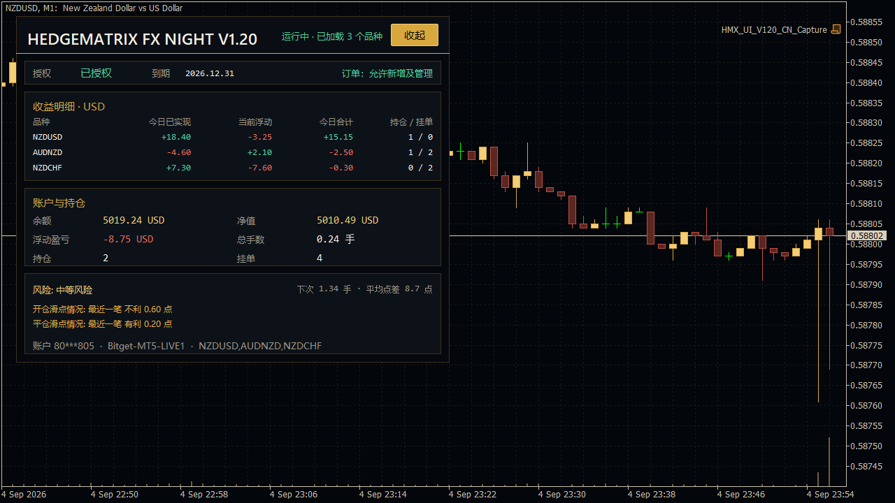 HedgeMatrix FX Night 中文单页运行面板参考图
